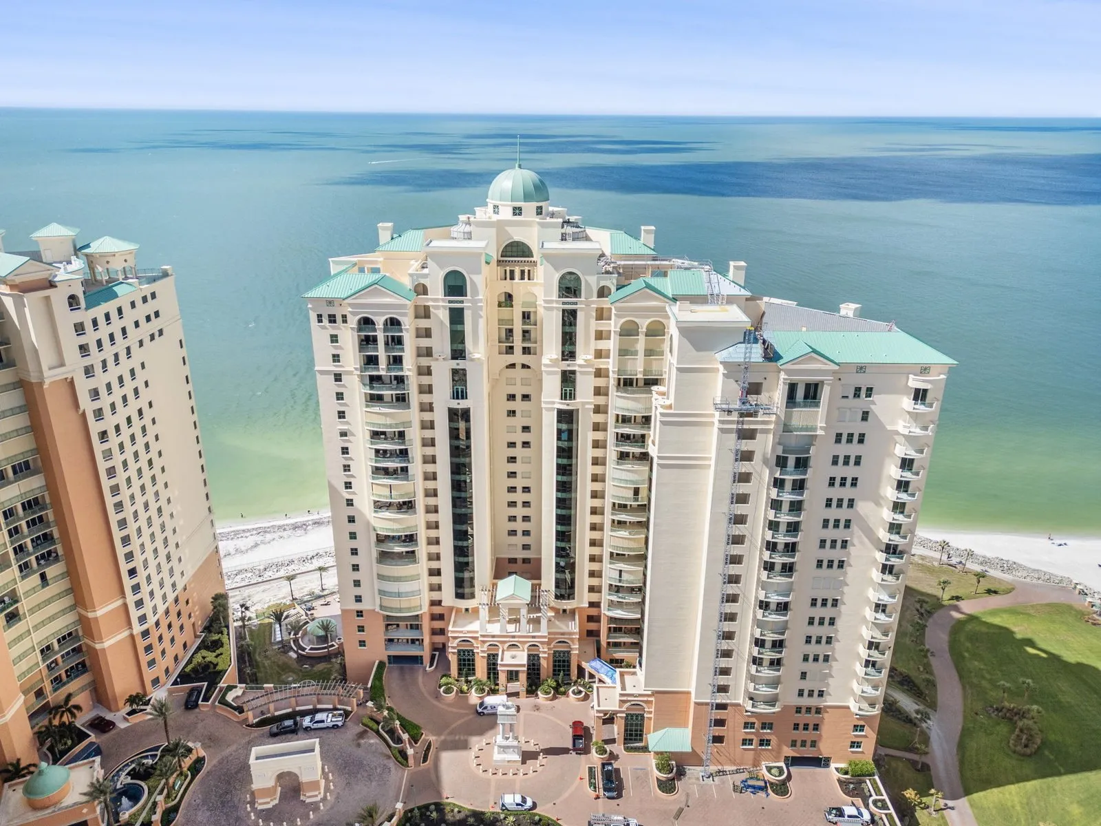 Aerial photo of high-rise condos along the beach