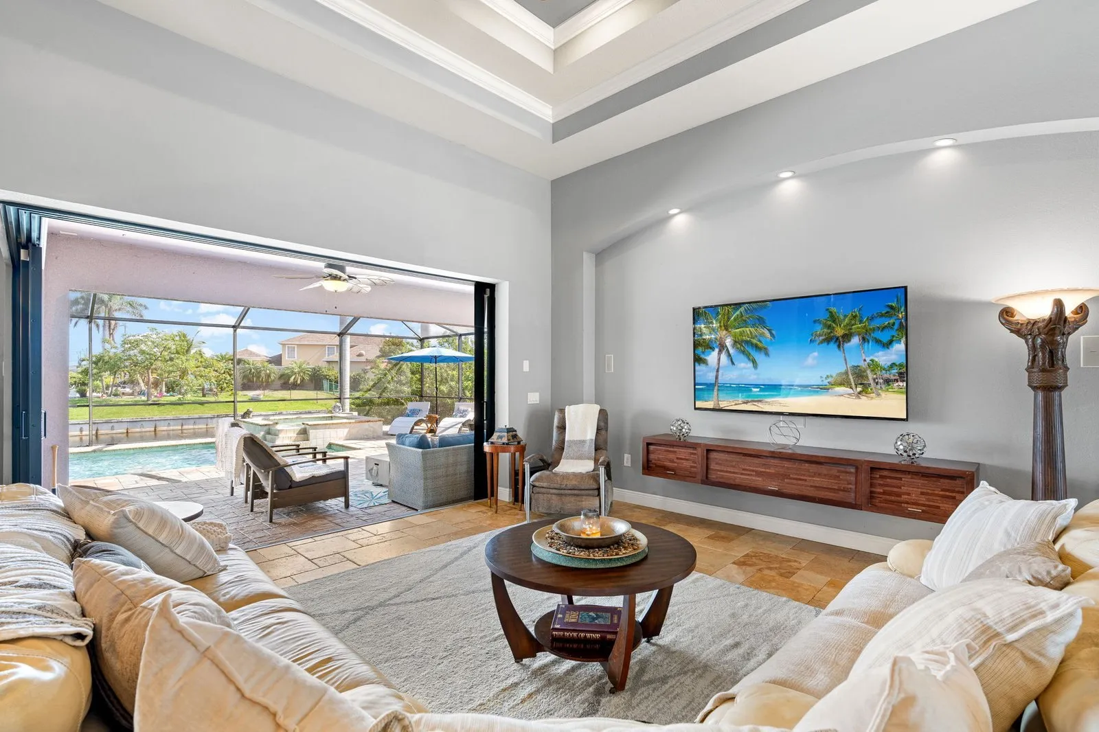 Great room with sliding glass doors to the lanai